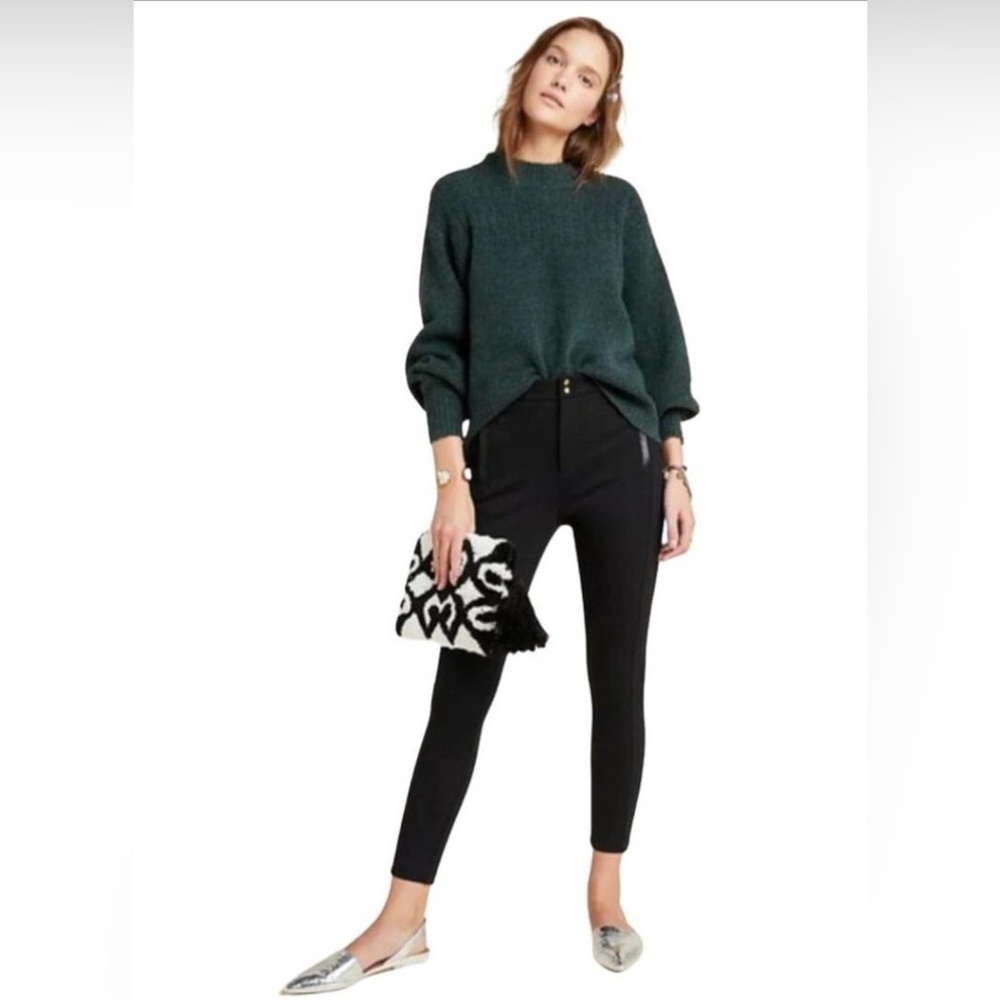 Anthropologie The Essential Slim Tapered Pant with Leather Trim - Black